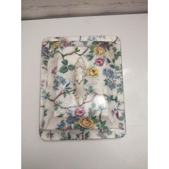Royal Tudor Ware Barker Bros England Covered Butter Dish Bluebirds & Flowers - Picture 5 of 12